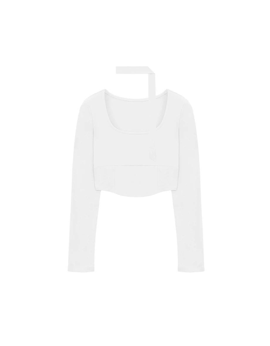 Ribbed Scoop Neck Corset Top (with Scarf)