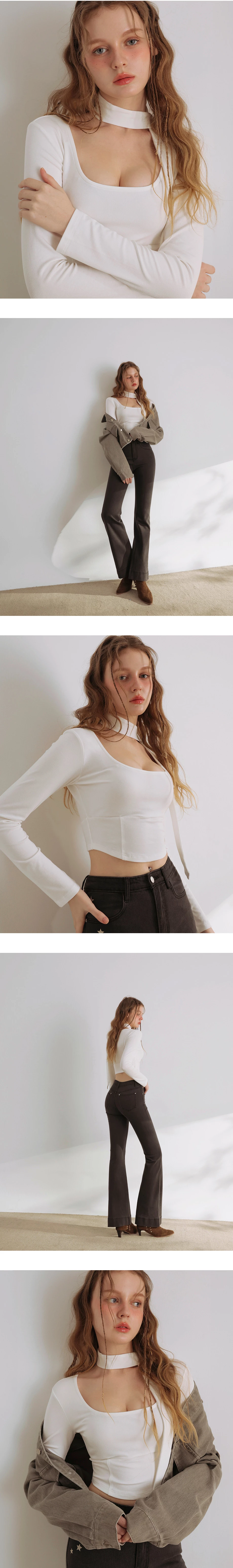 Ribbed Scoop Neck Corset Top (with Scarf)