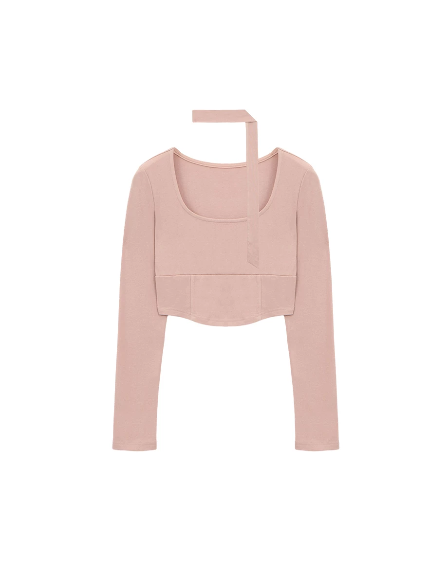 Ribbed Scoop Neck Corset Top (with Scarf)