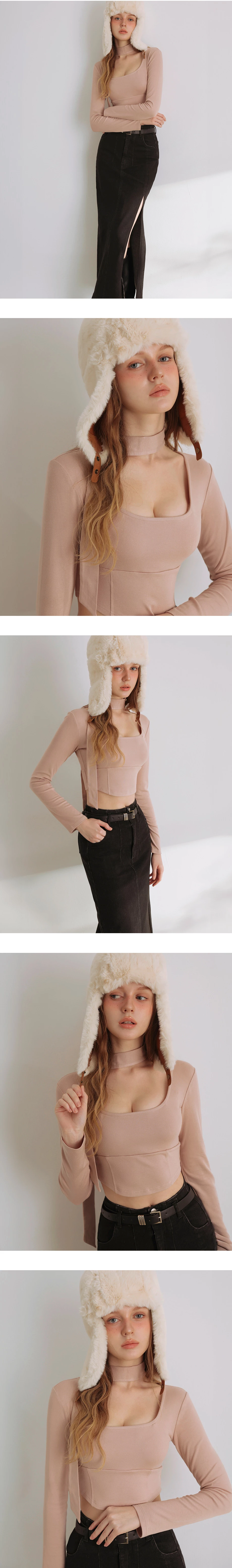 Ribbed Scoop Neck Corset Top (with Scarf)