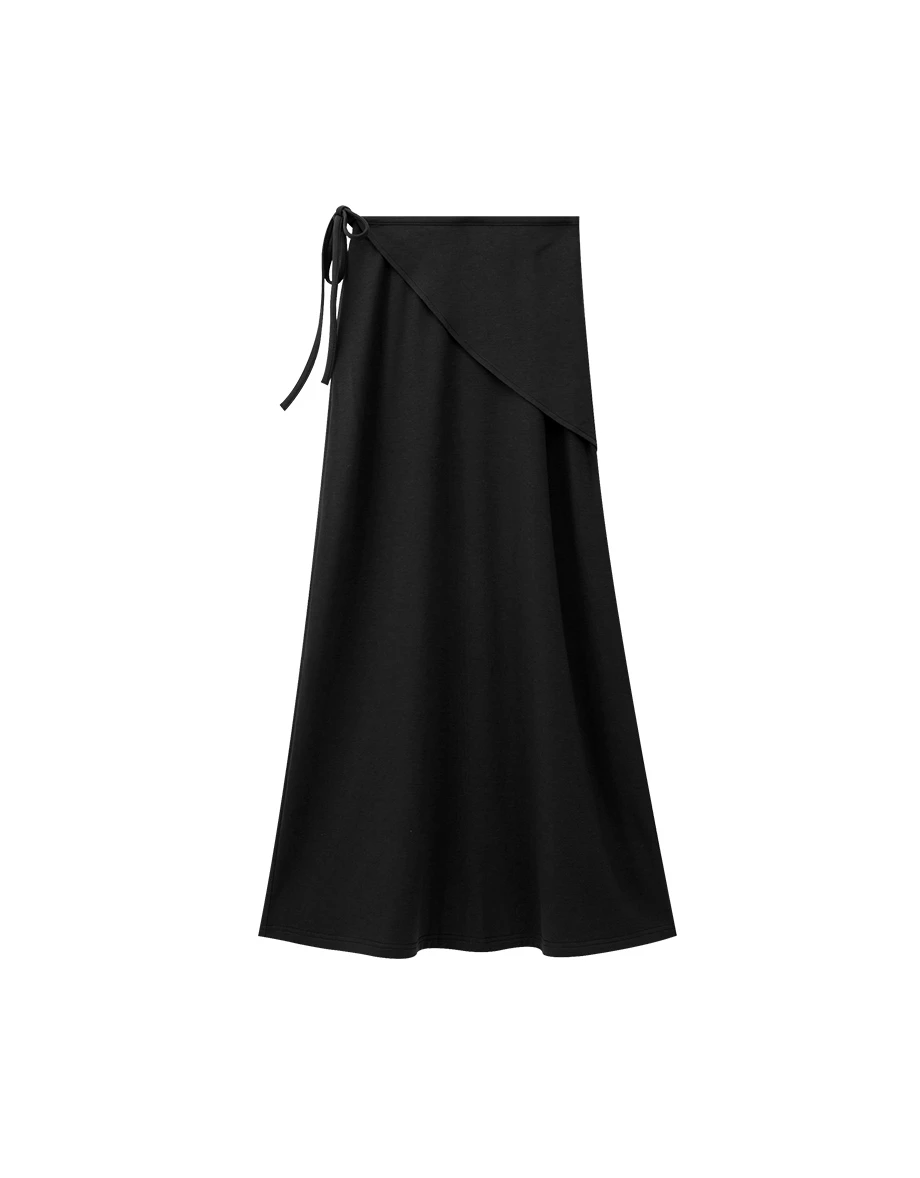 【Heat Tech】Wrap Front Soft Knit A Line Maxi Skirt (Includes Wrap Sash)
