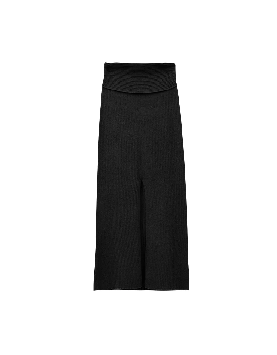 Ribbed Knit High Waist Bodycon Maxi Skirt