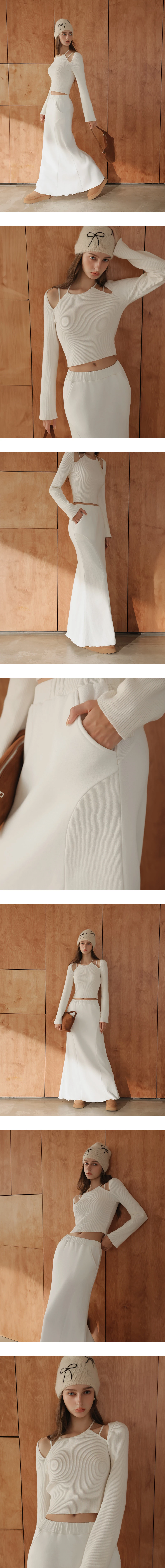 Ribbed Side Panels Flared Hem Maxi Skirt with Side Pocket Detail