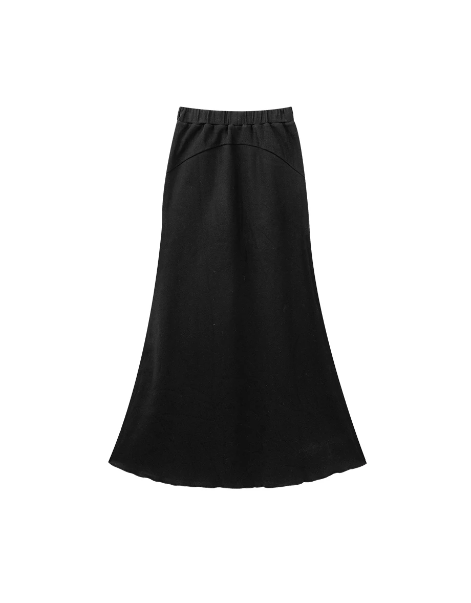 Ribbed Side Panels Flared Hem Maxi Skirt with Side Pocket Detail