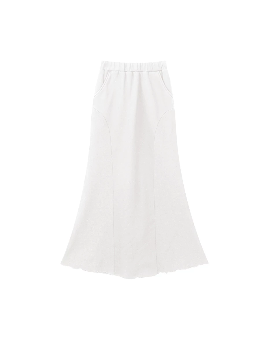 Ribbed Side Panels Flared Hem Maxi Skirt with Side Pocket Detail