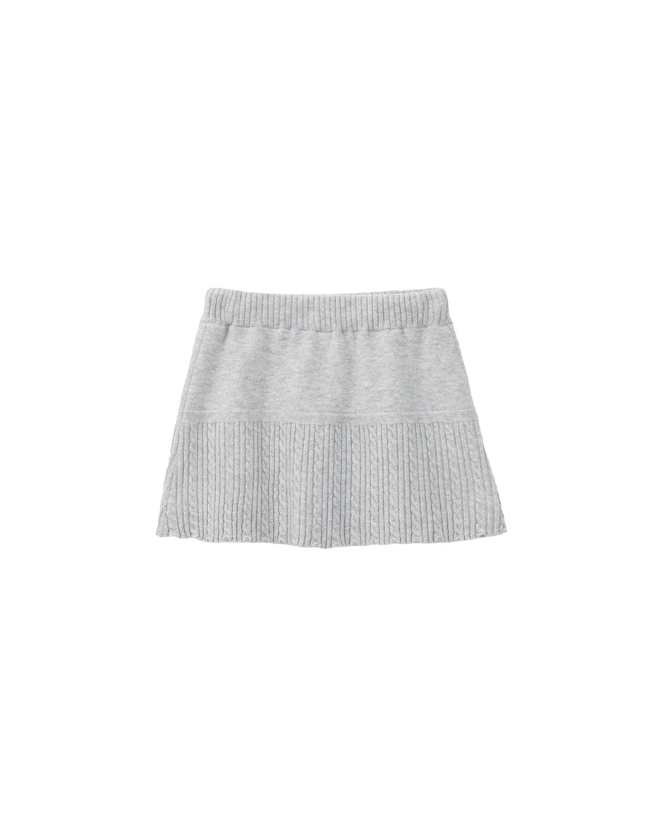Drawstring Waist Cable Knit Hemline Mini Skirt