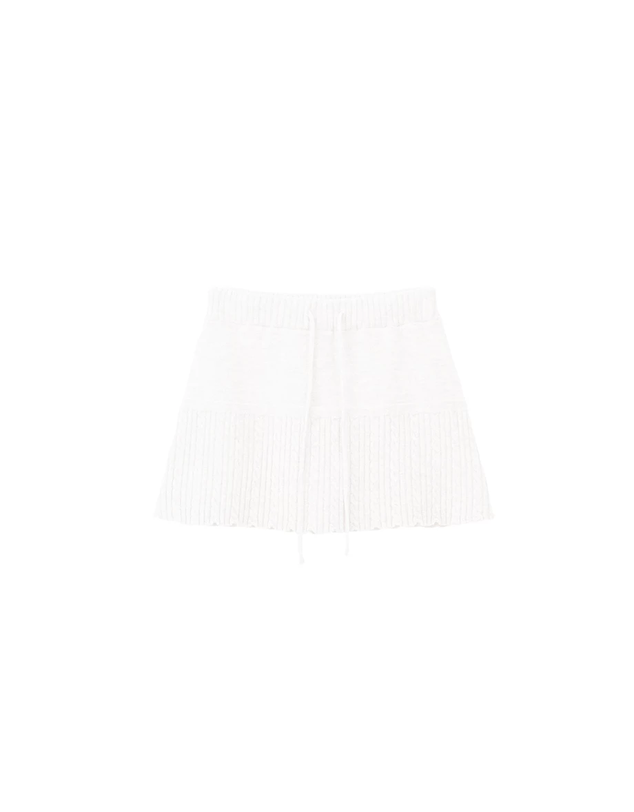 Drawstring Waist Cable Knit Hemline Mini Skirt