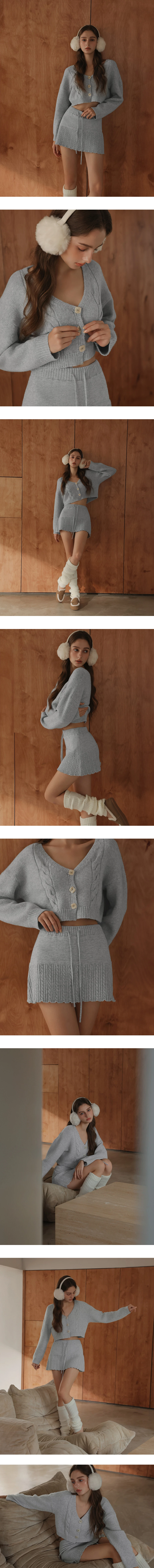 Drawstring Waist Cable Knit Hemline Mini Skirt