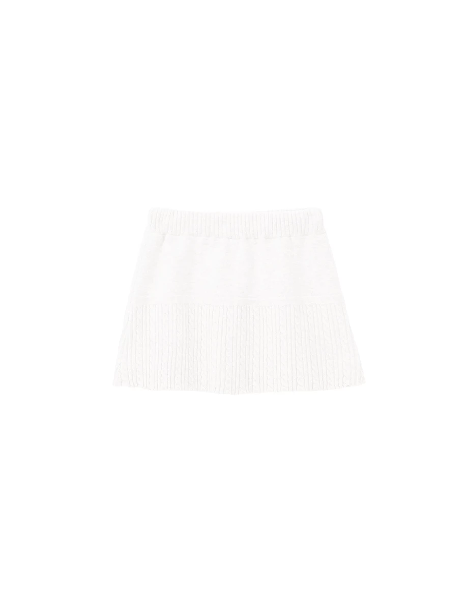 Drawstring Waist Cable Knit Hemline Mini Skirt