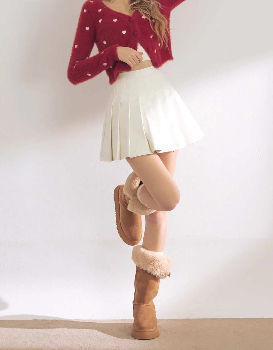 High Waist Faux Leather Pleated Mini Skirt