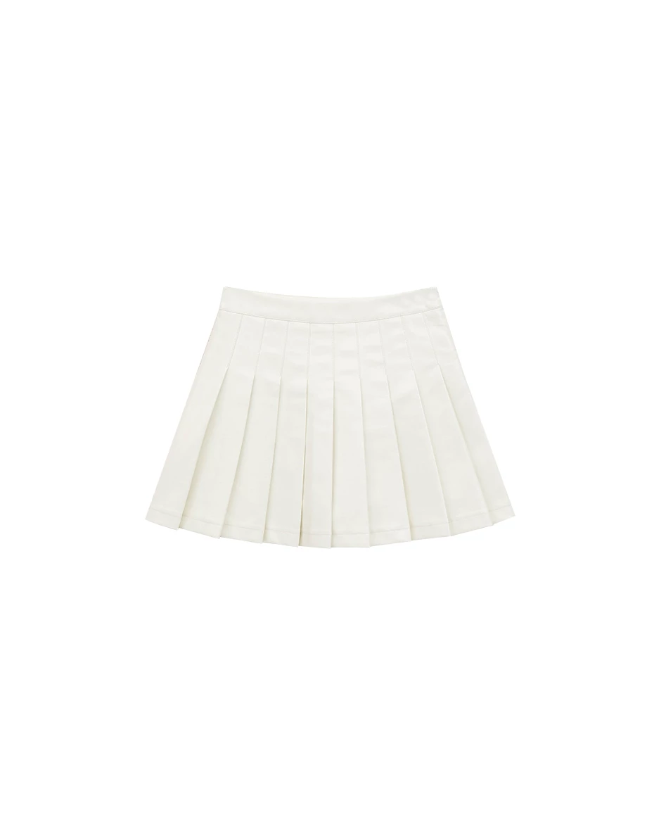 High Waist Faux Leather Pleated Mini Skirt