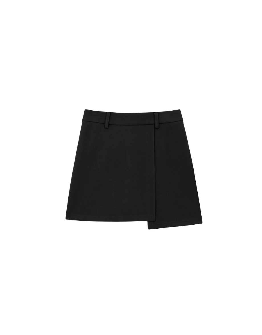 Asymmetric Wrap Hem Fleece Lined Fitted Mini Skirt