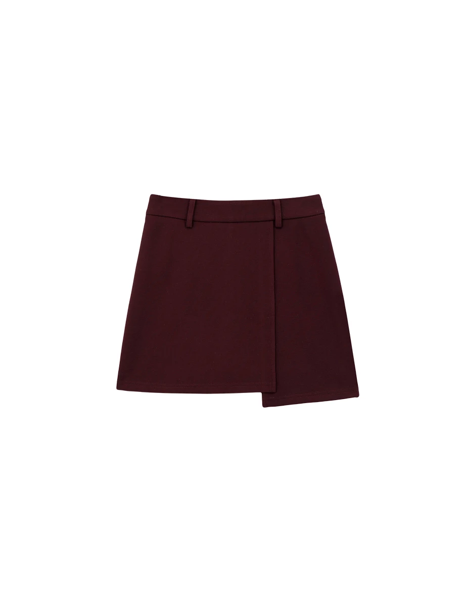 Asymmetric Wrap Hem Fleece Lined Fitted Mini Skirt