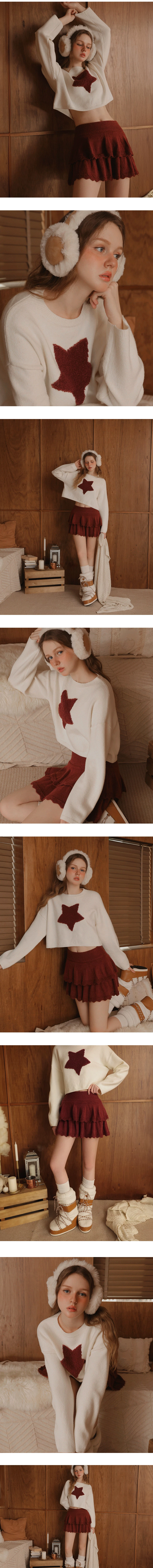 Elastic Waist Ruffle Hem Knit Tiered Mini Skirt