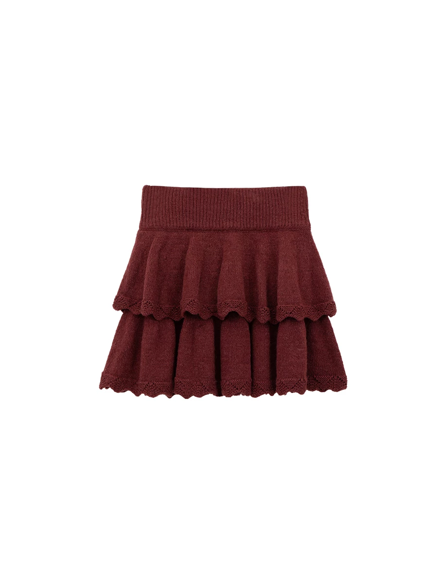 Elastic Waist Ruffle Hem Knit Tiered Mini Skirt