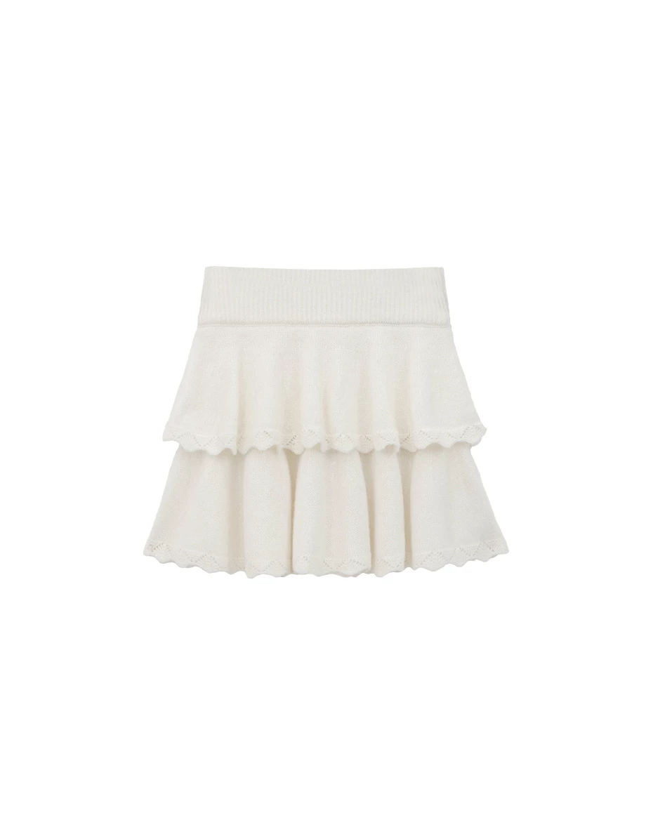 Elastic Waist Ruffle Hem Knit Tiered Mini Skirt