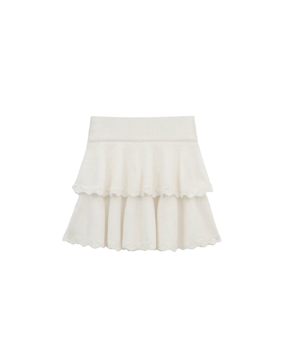 Elastic Waist Ruffle Hem Knit Tiered Mini Skirt
