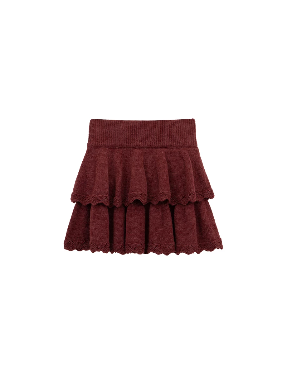 Elastic Waist Ruffle Hem Knit Tiered Mini Skirt