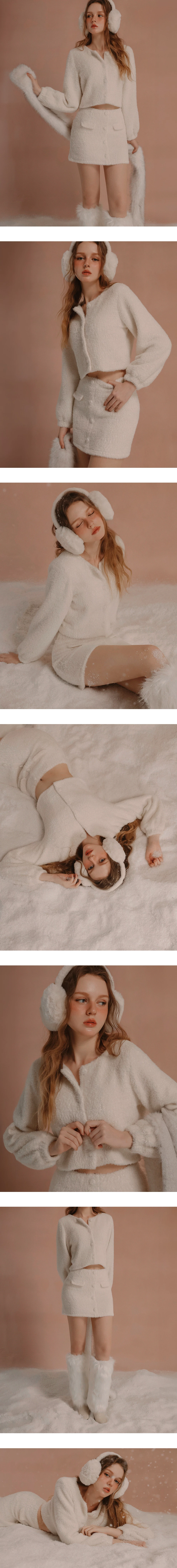 Fluffy Knit Buttoned A Line Mini Skirt with Front Pockets