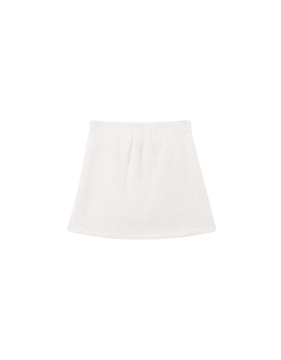 Fluffy Knit Buttoned A Line Mini Skirt with Front Pockets