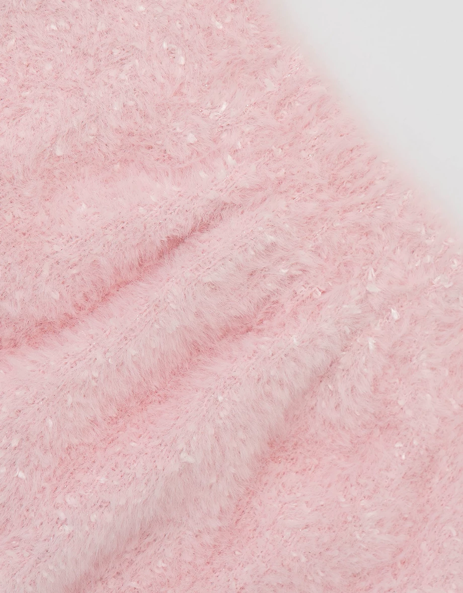 Fluffy Knit Buttoned A Line Mini Skirt with Front Pockets