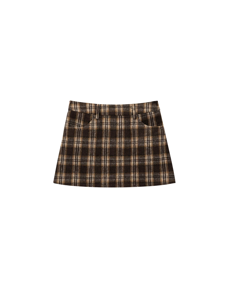 Retro Flannel Plaid A Line Mini Skirt with Pockets