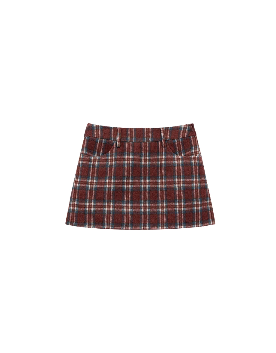 Retro Flannel Plaid A Line Mini Skirt with Pockets