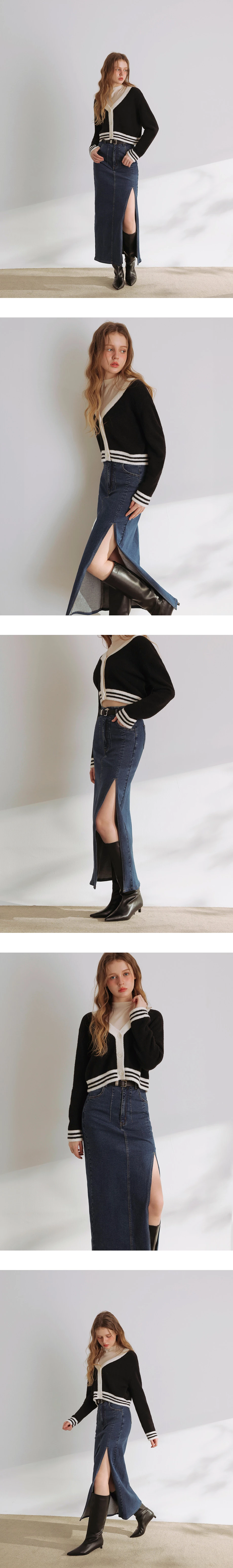 Fleece Lined High Waist Side Slit Jeans Denim Maxi Skirt (with Belt)