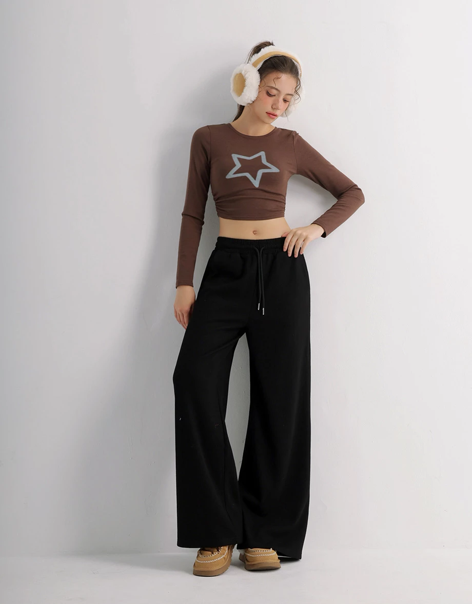 Soft Knit Drawstring Waist Wide Leg Lounge Pants