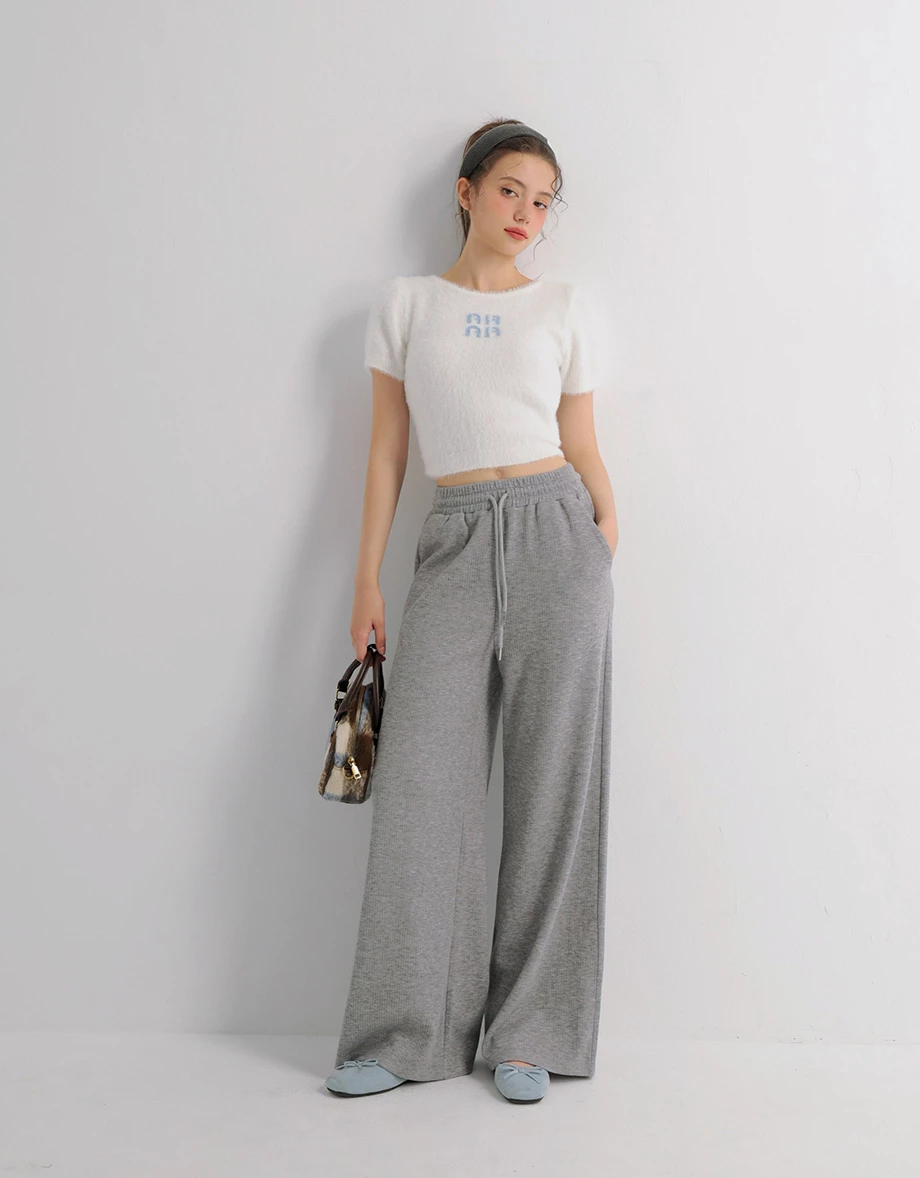 Soft Knit Drawstring Waist Wide Leg Lounge Pants