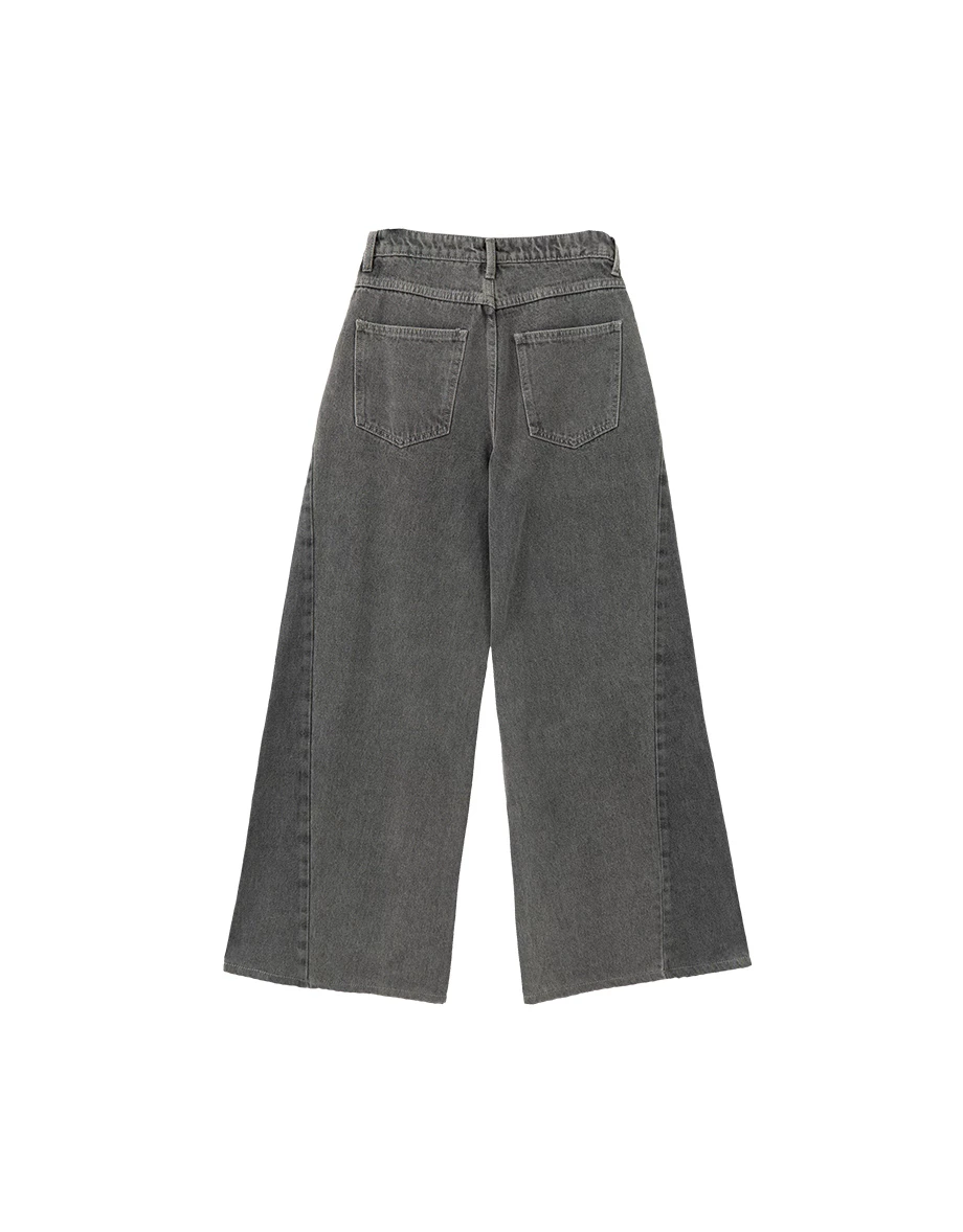 Vintage Wash High Waist Jeans Denim Wide Leg Pants