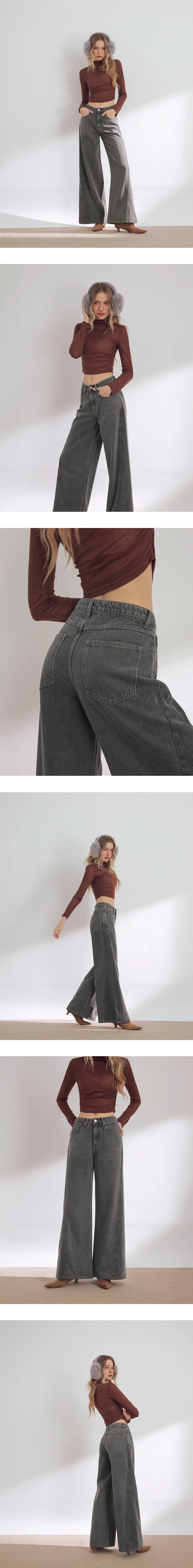 Vintage Wash High Waist Jeans Denim Wide Leg Pants