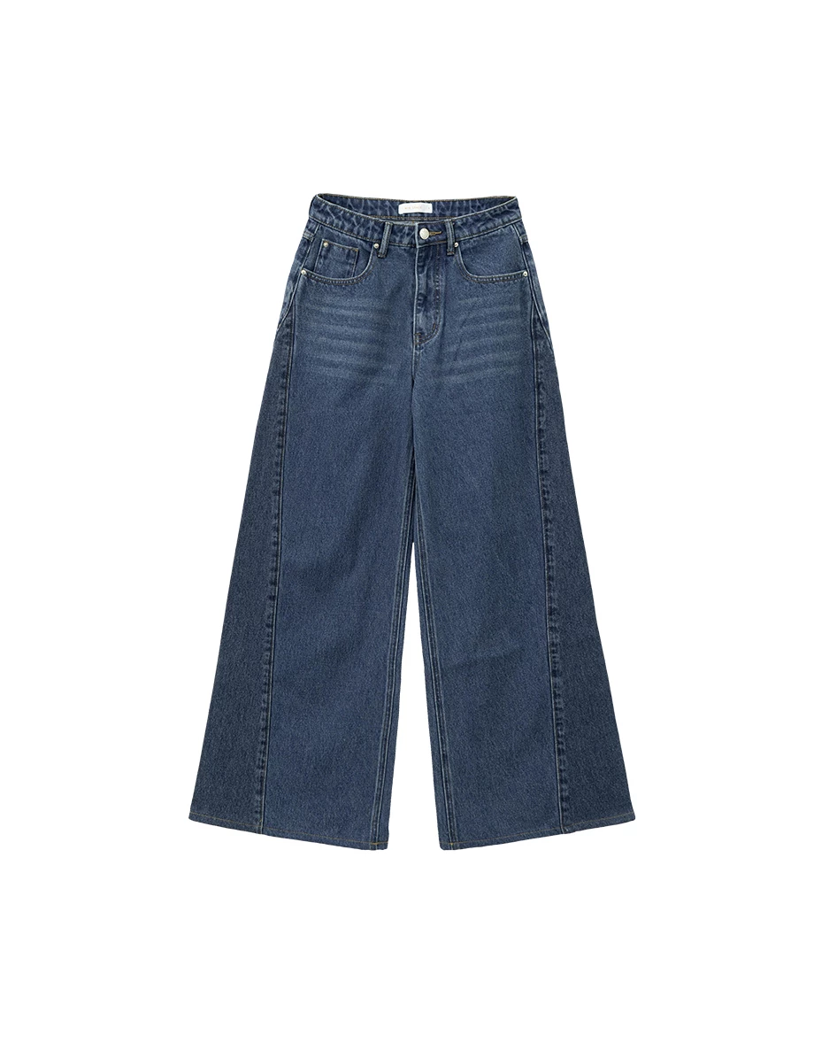 Vintage Wash High Waist Jeans Denim Wide Leg Pants