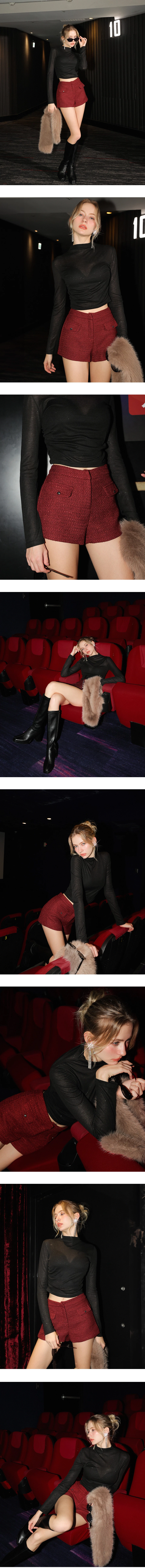 Tweed Texture High Waist Flap Pocket Shorts