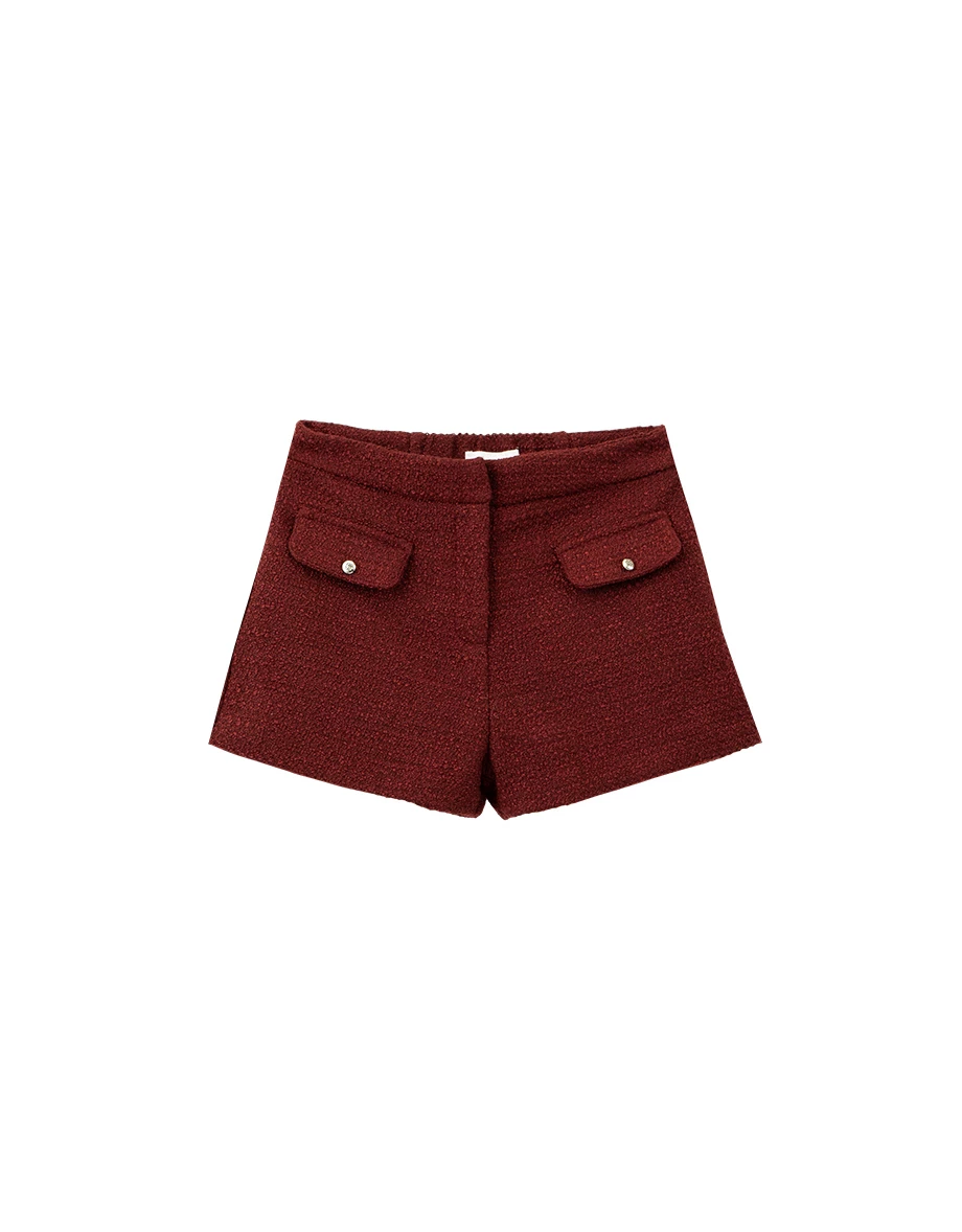 Tweed Texture High Waist Flap Pocket Shorts Tweed Texture High Waist Flap Pocket Shorts