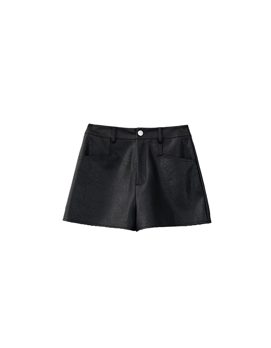 High Waist Faux Leather Shorts with Pockets High Waist Faux Leather Shorts with Pockets