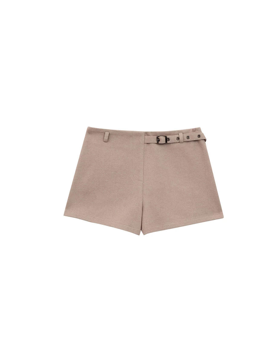 Side Belt Detail High Waist A Line Tailored Shorts