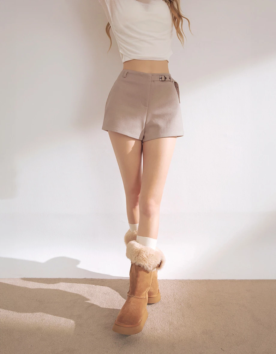 Side Belt Detail High Waist A Line Tailored Shorts