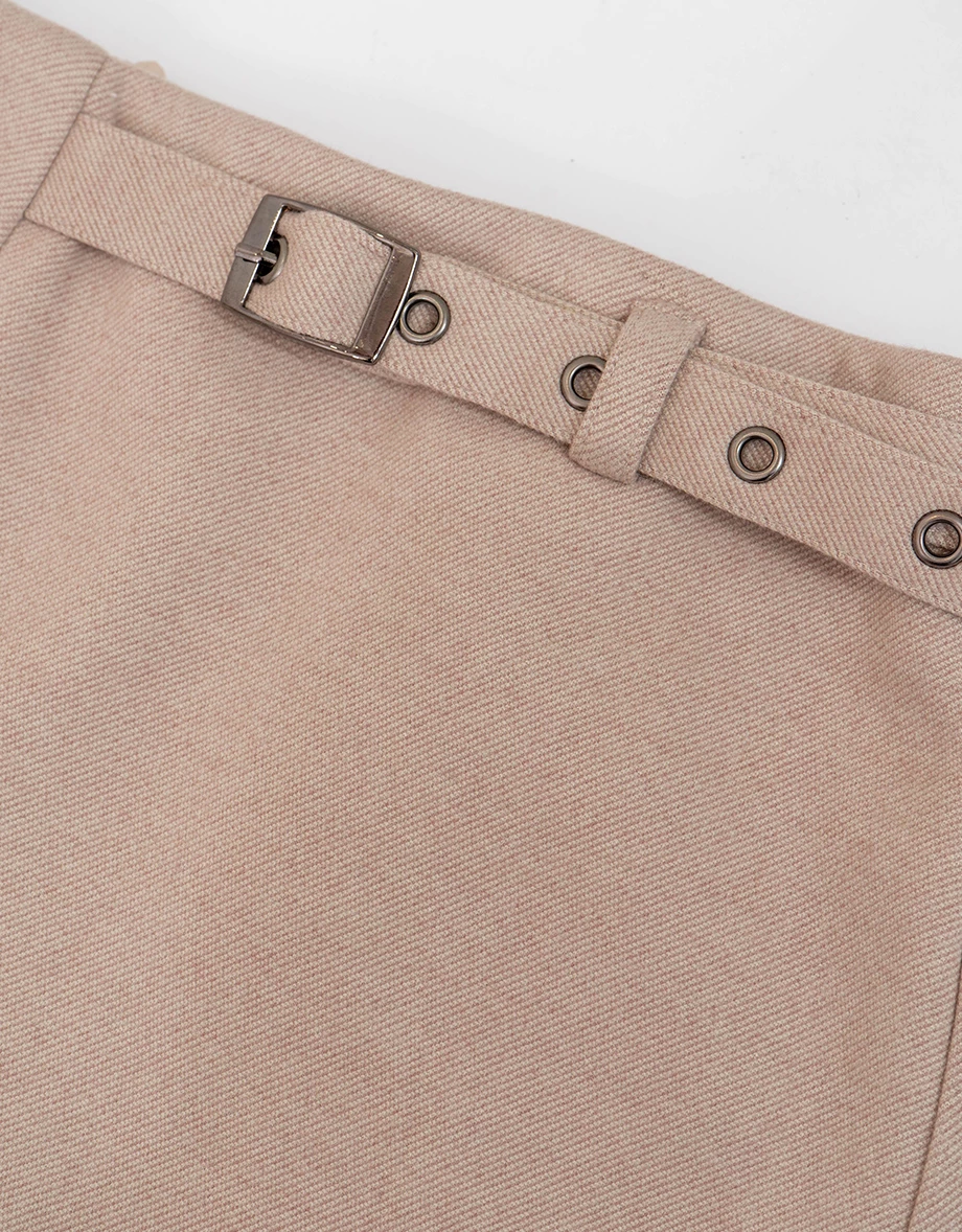 Side Belt Detail High Waist A Line Tailored Shorts