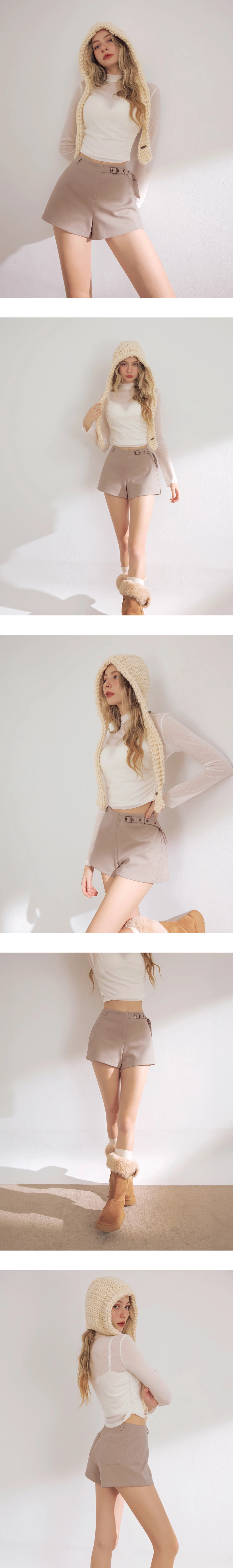 Side Belt Detail High Waist A Line Tailored Shorts