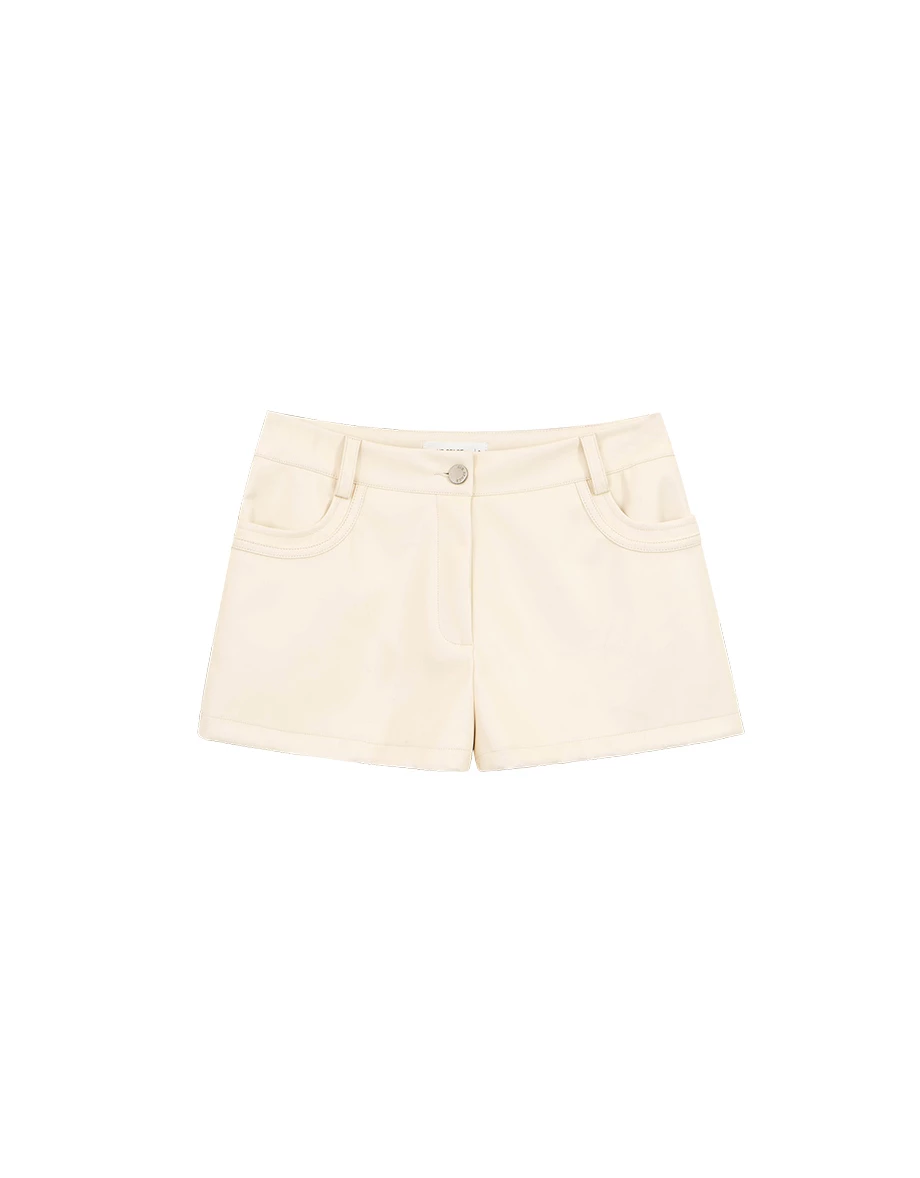 【Heat Tech】Tailored High Waist Faux Leather Shorts with Pockets