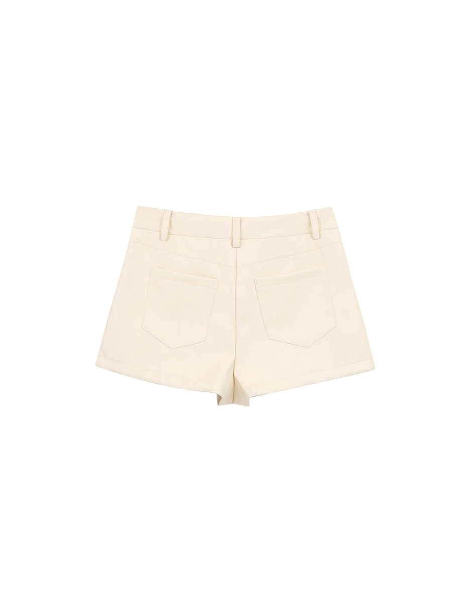 【Heat Tech】Tailored High Waist Faux Leather Shorts with Pockets