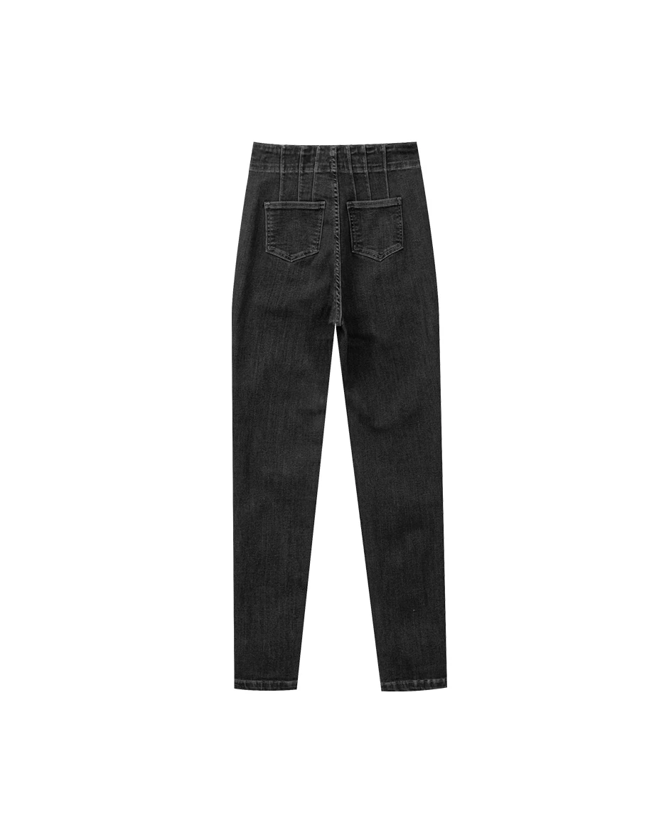 Structured Front Pleated High Waist Fit Skinny Jeans Denim Pants