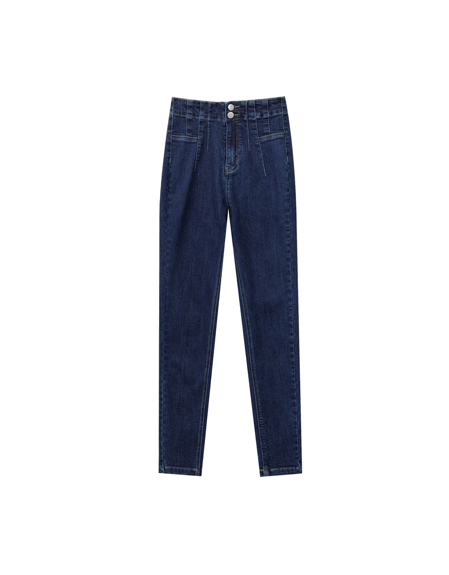 Structured Front Pleated High Waist Fit Skinny Jeans Denim Pants