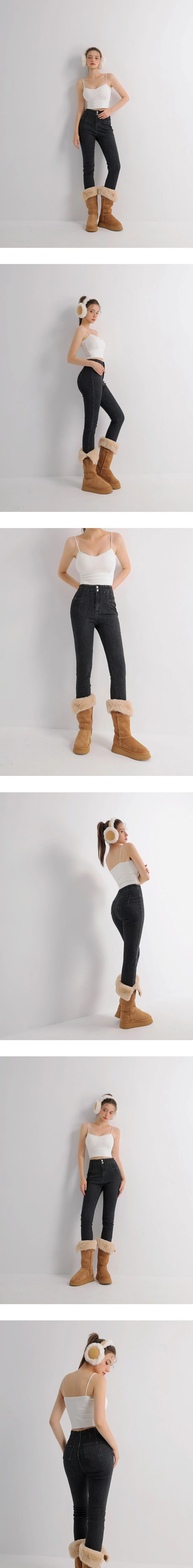 Structured Front Pleated High Waist Fit Skinny Jeans Denim Pants