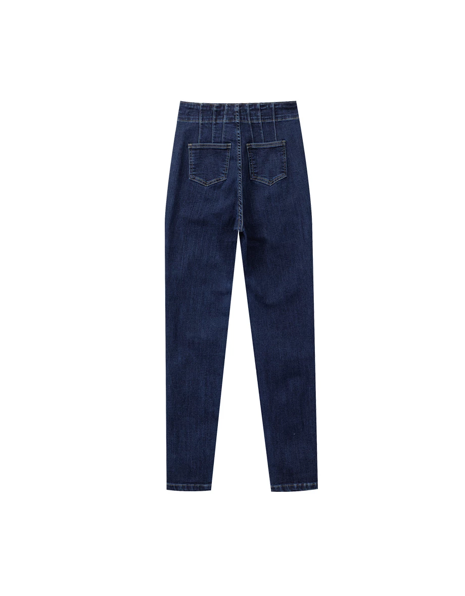 Structured Front Pleated High Waist Fit Skinny Jeans Denim Pants