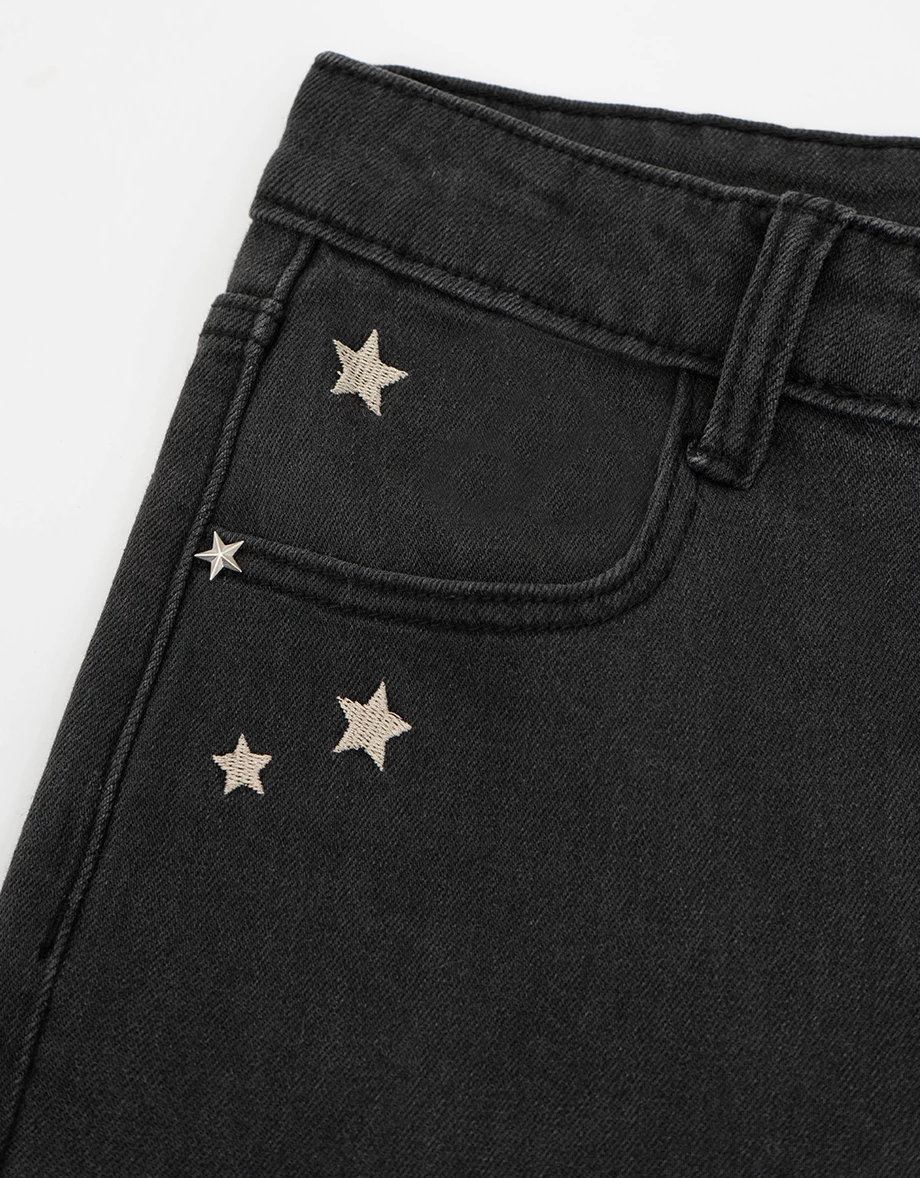 Star Studded High Waisted Slim Flare Jeans Denim Pants Star Studded High Waisted Slim Flare Jeans Denim Pants