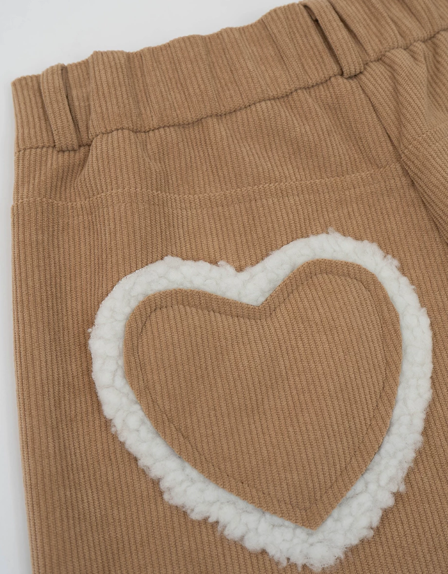 High Waist Corduroy Shorts with Sherpa Heart Back Patch