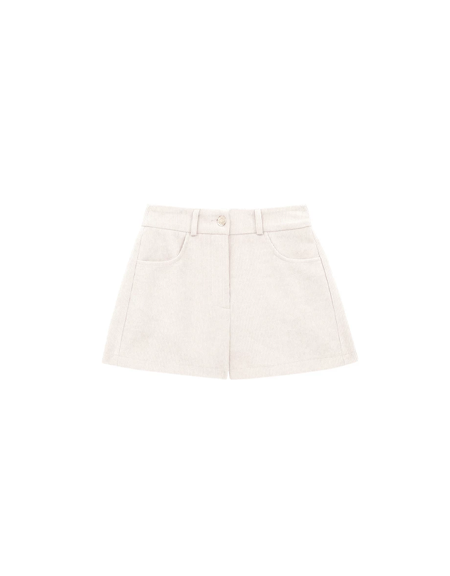 High Waist Corduroy Shorts with Sherpa Heart Back Patch