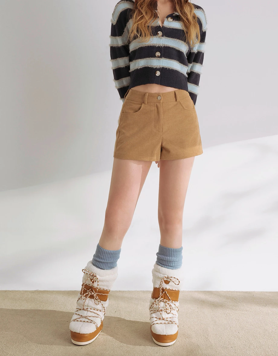 High Waist Corduroy Shorts with Sherpa Heart Back Patch